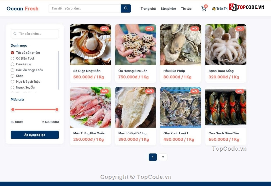 Web bán hàng,hải sản tươi sống,bán hàng